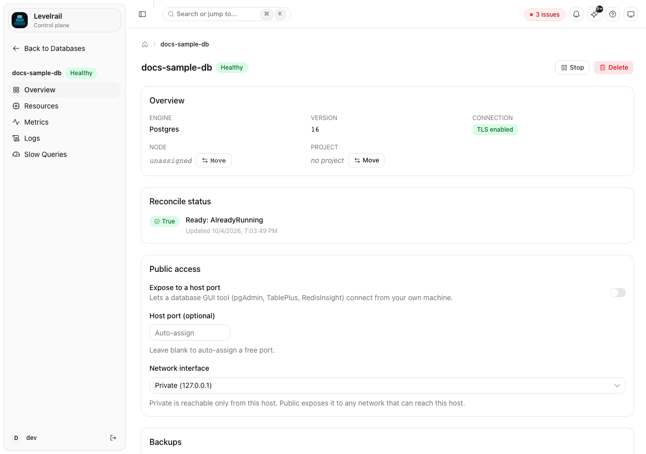 Levelrail database overview