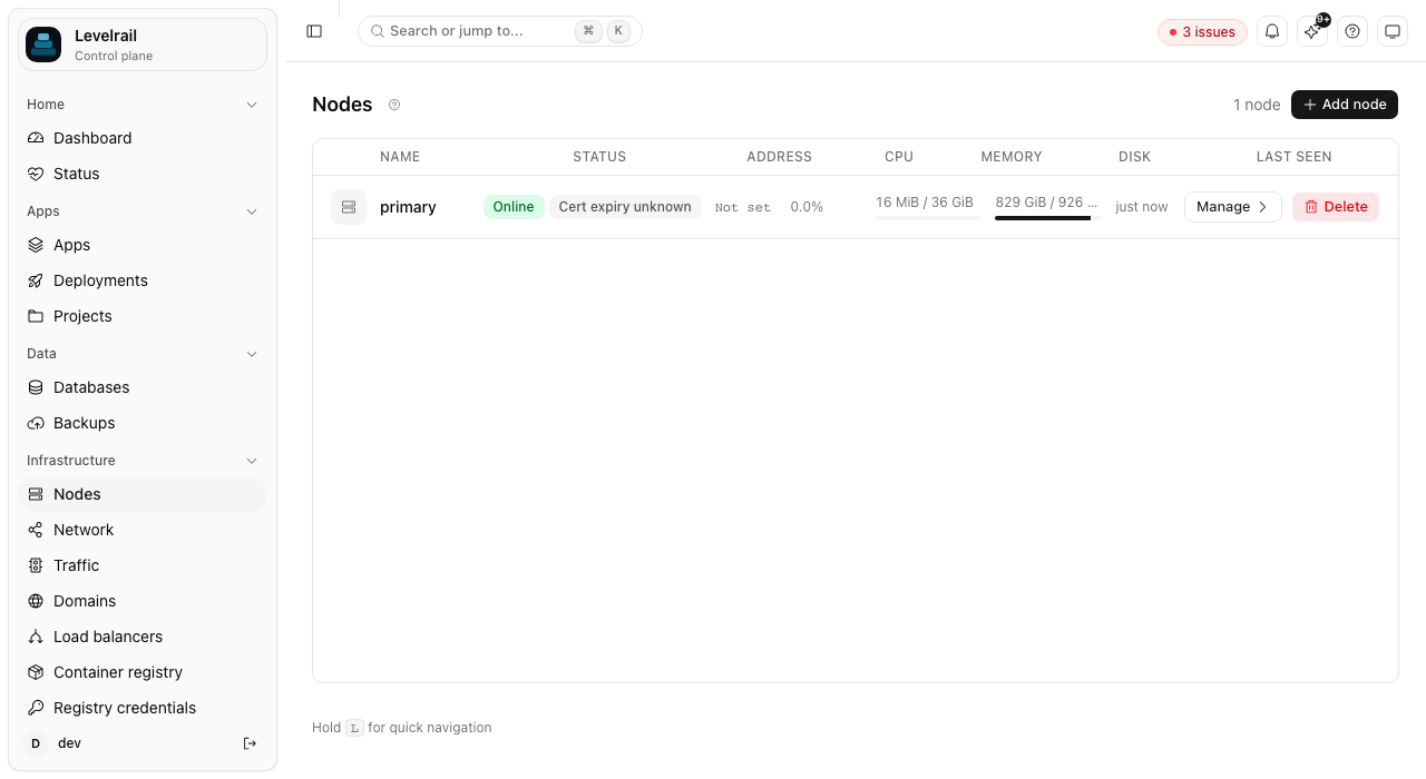 Levelrail nodes list